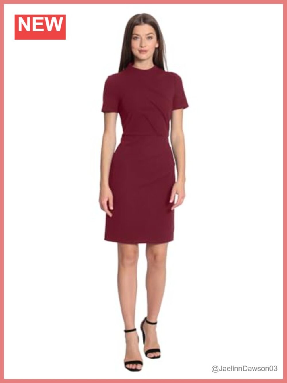 Mock Neck Pencil Dress Office Workwear Scuba Crepe Short Sleeve